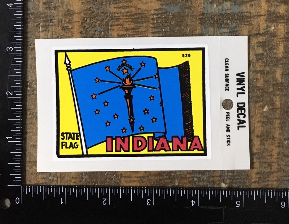 Vintage INDIANA State Flag Travel Souvenir Vinyl Decal IN