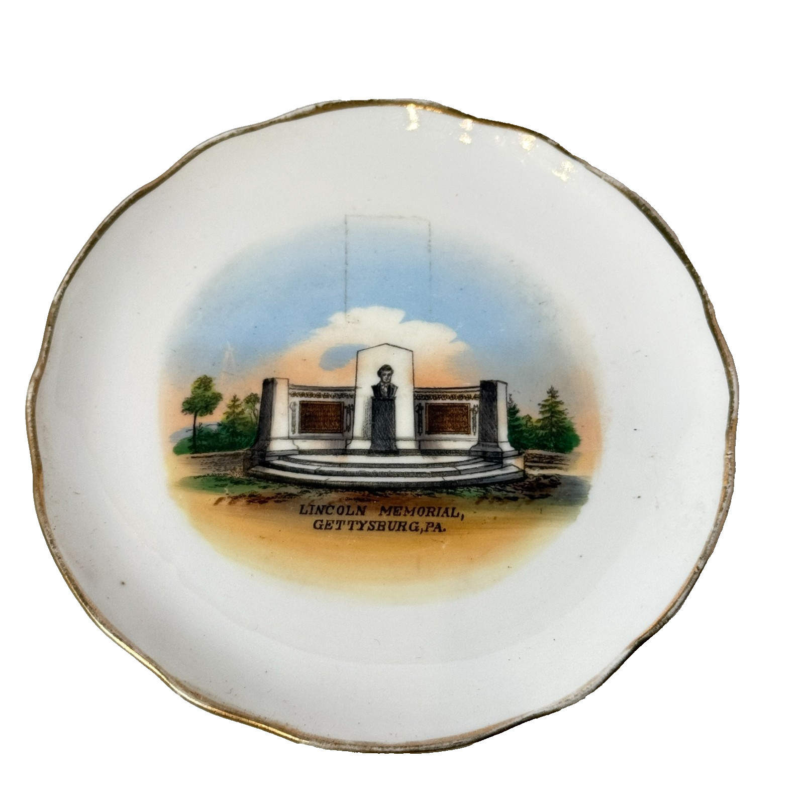 LINCOLN MEMORIAL - GETTYSBURG PA ANTIQUE Souvenir CHINA TRINKET DISH PLATE LINCOLN MEMORIAL - GETTYSBURG PA ANTIQUE Souvenir CHINA TRINKET DISH PLATE