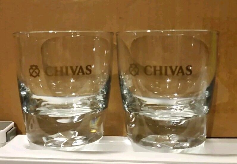 CHIVAS REGAL (SET OF 2) Large & Heavy Whiskey Glasses w/ Gold Logo Lettering