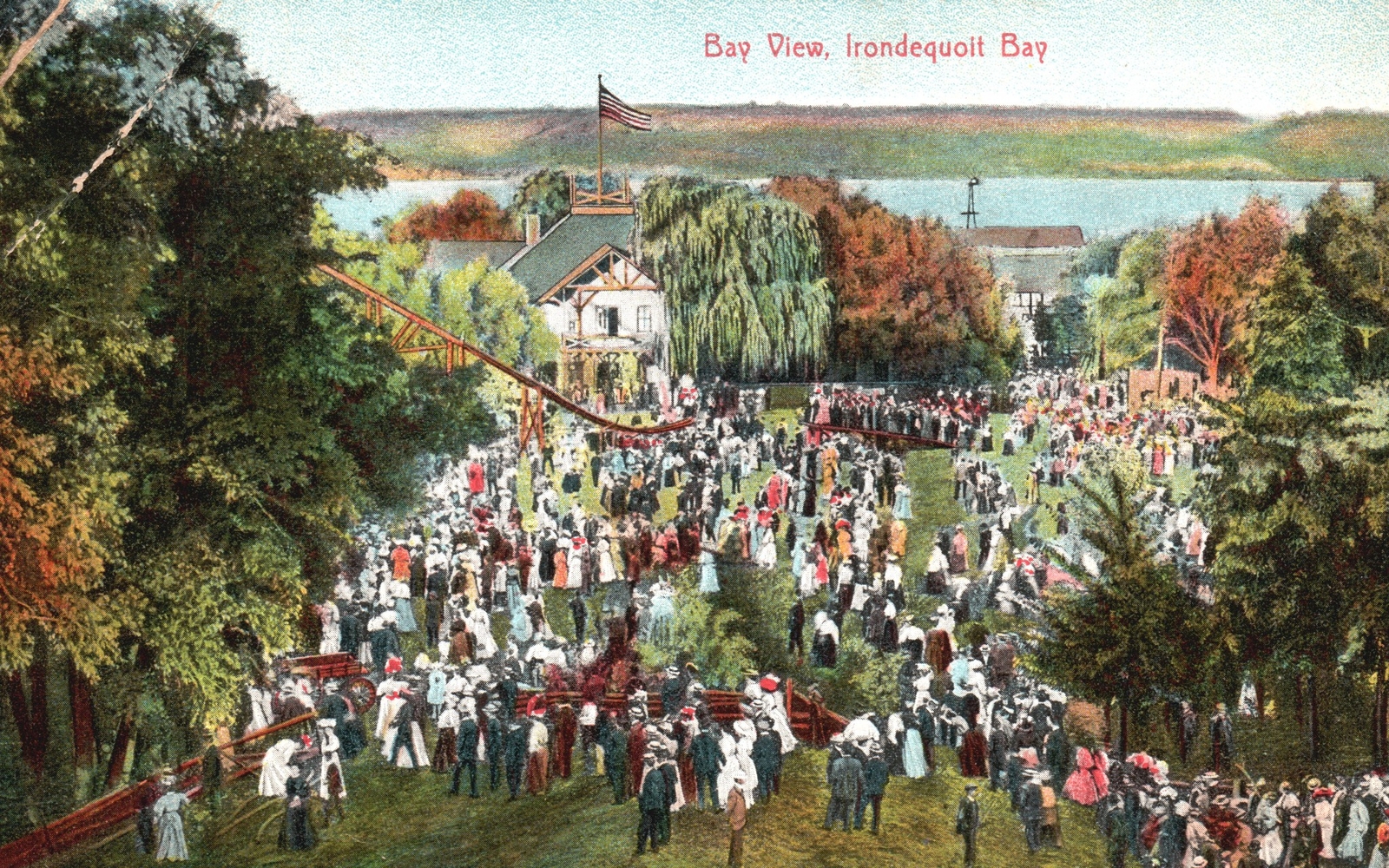 Crowded Bay View Irondequoit Bay New York NY Scantom Pub. Antique Postcard 1911