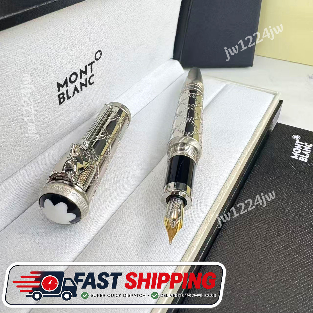 Hot Montblanc Rudyard Kipling Wolf Head Limited Edition Silver Fountain Pen Gift