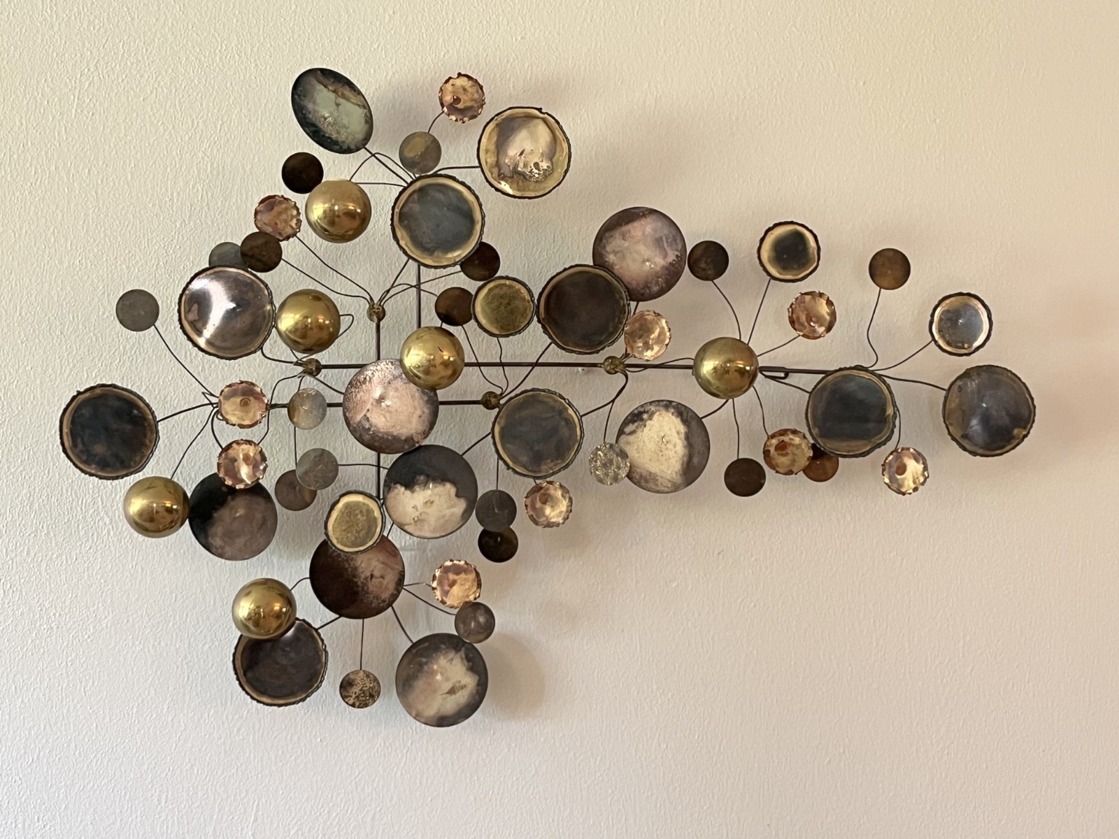 Mid Century 1971 Signed Curtis Jere (C. Jere) Brass Raindrops Wall Art Sculpture Mid Century 1971 Signed Curtis Jere (C. Jere) Brass Raindrops Wall Art Sculpture