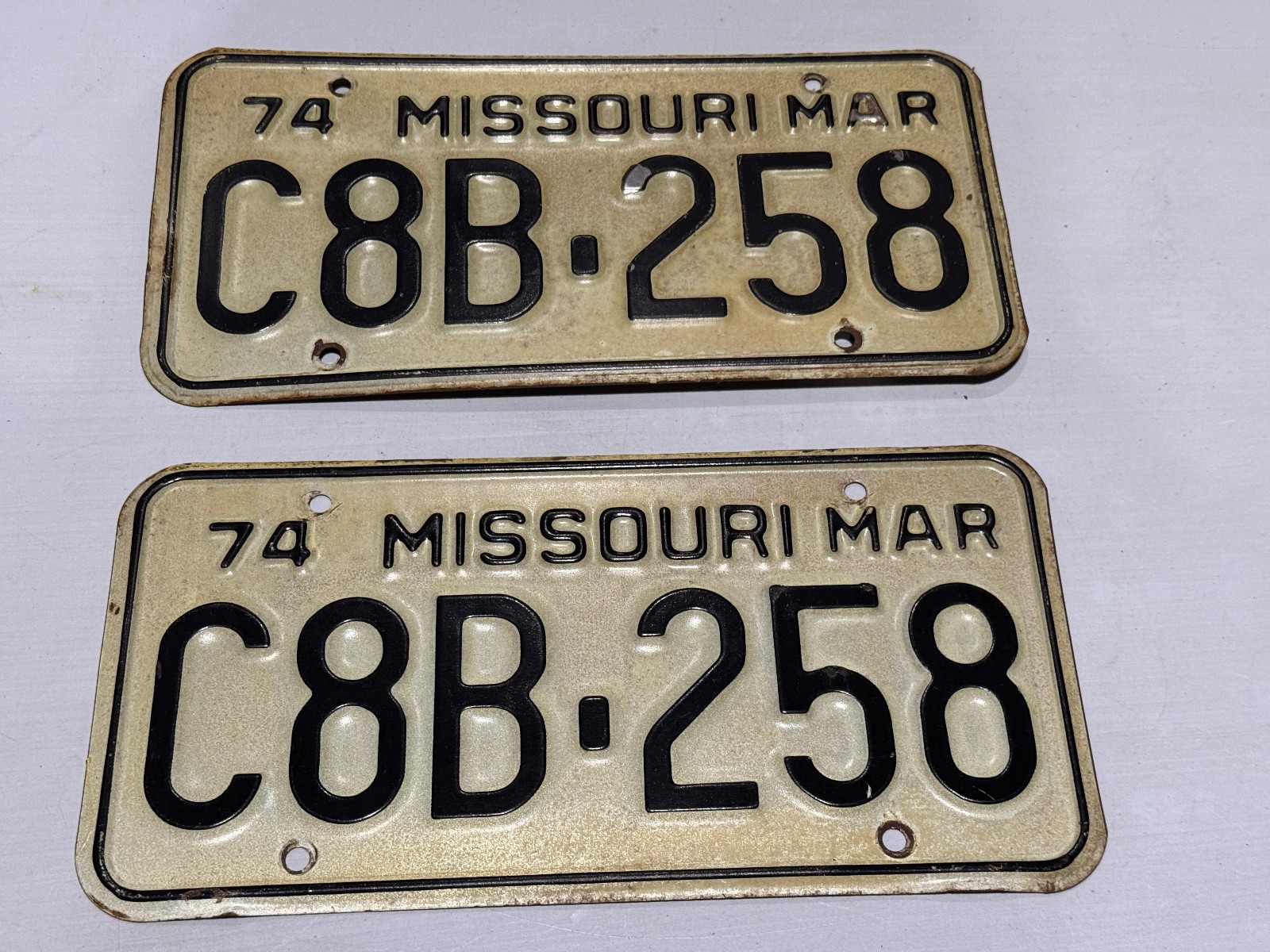 Vintage 1974 Missouri Matched Pair License Plates