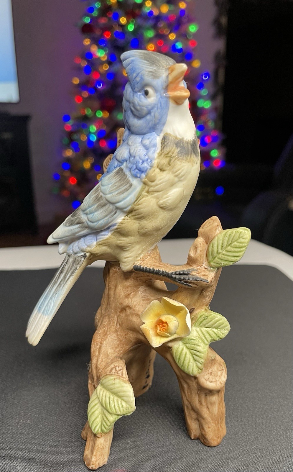 Vintage 1960-1970 MCM Bisque Ceramic 6” Blue Jay Bird. Inarco Japan E-4977