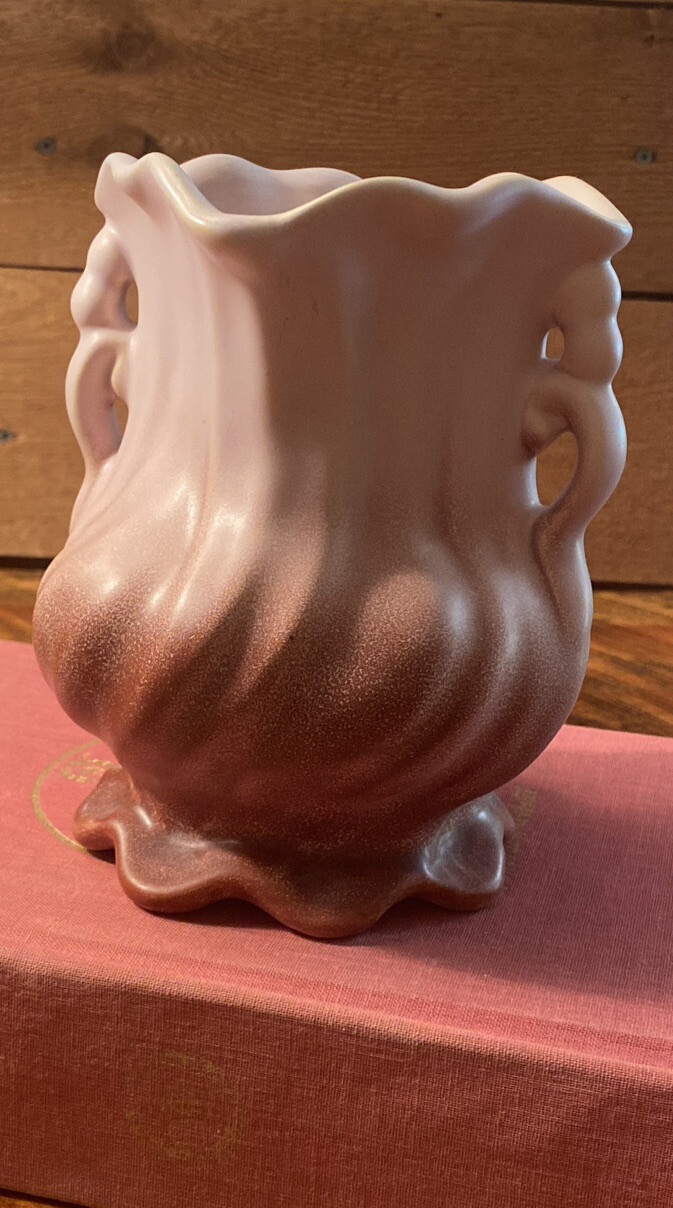 Vintage Weller Pottery Footed Vase Matte Light To Dark Plum 2 Handle Swirled 6\