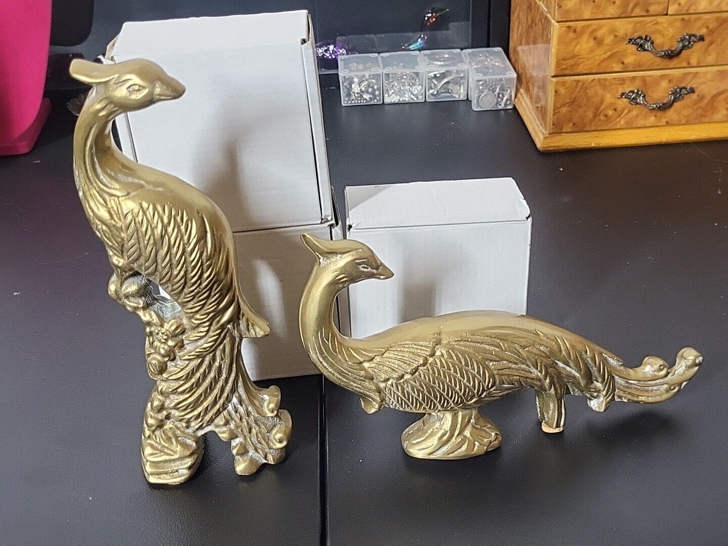 Vintage Syroco Gold Pheasant Peacocks  Mid Century Bird Figurines Set 