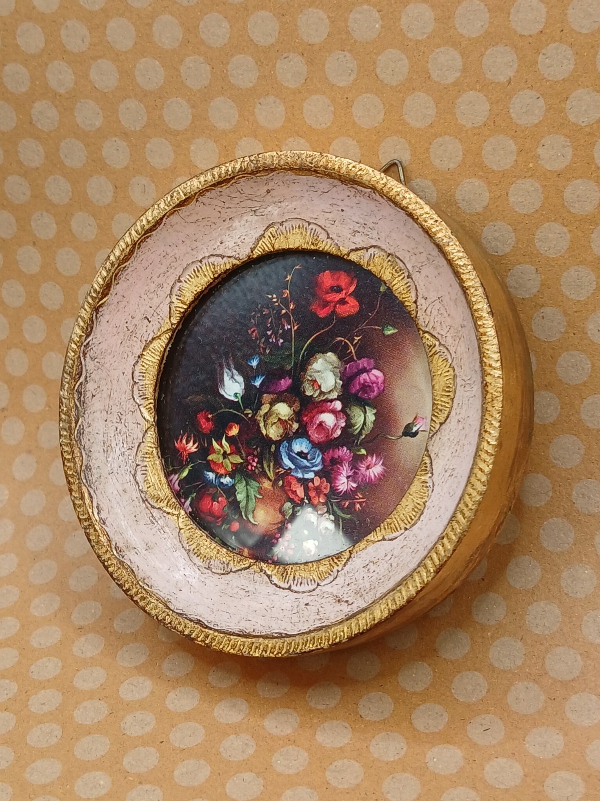 Vintage MCM G. B. Florence Flemish School Flowers Mini Italian Art Frame Pink 
