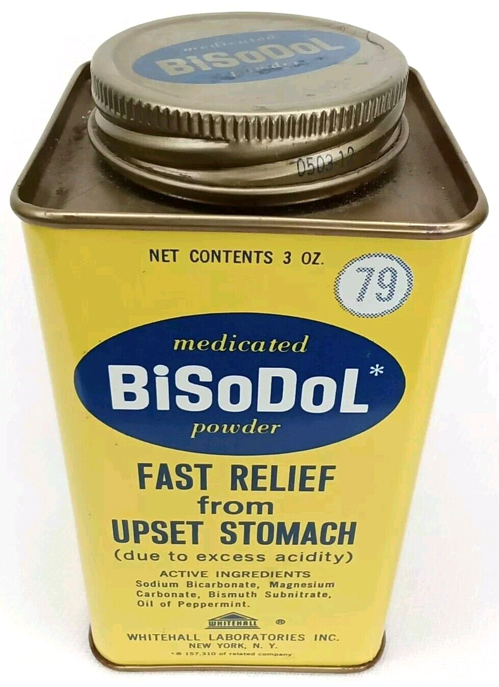 Vintage 1950s BiSoDol Antacid Metal Advertising Tin New York NY