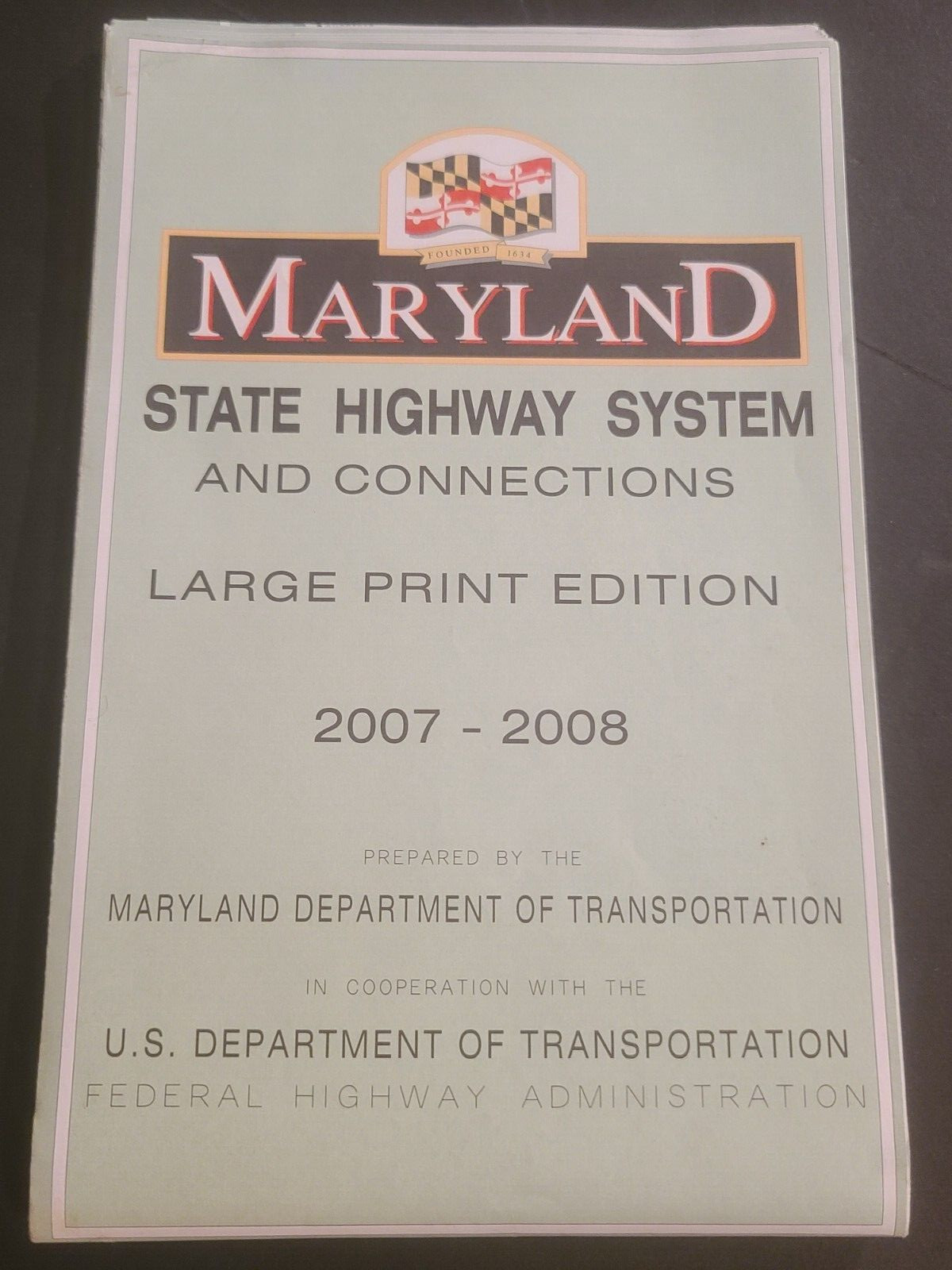 RARE LARGE PRINT 2007-2008 Maryland Highway System Map Road Roadway