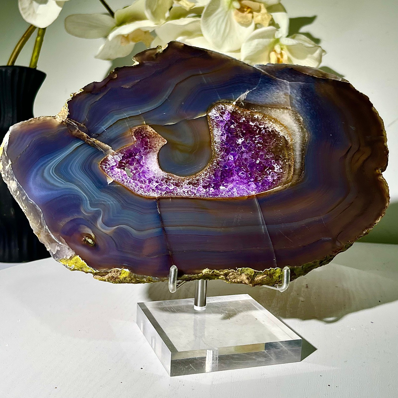 2.66LB Natural Amethyst Agate Crystal Hand cut Piece Specimen Healing