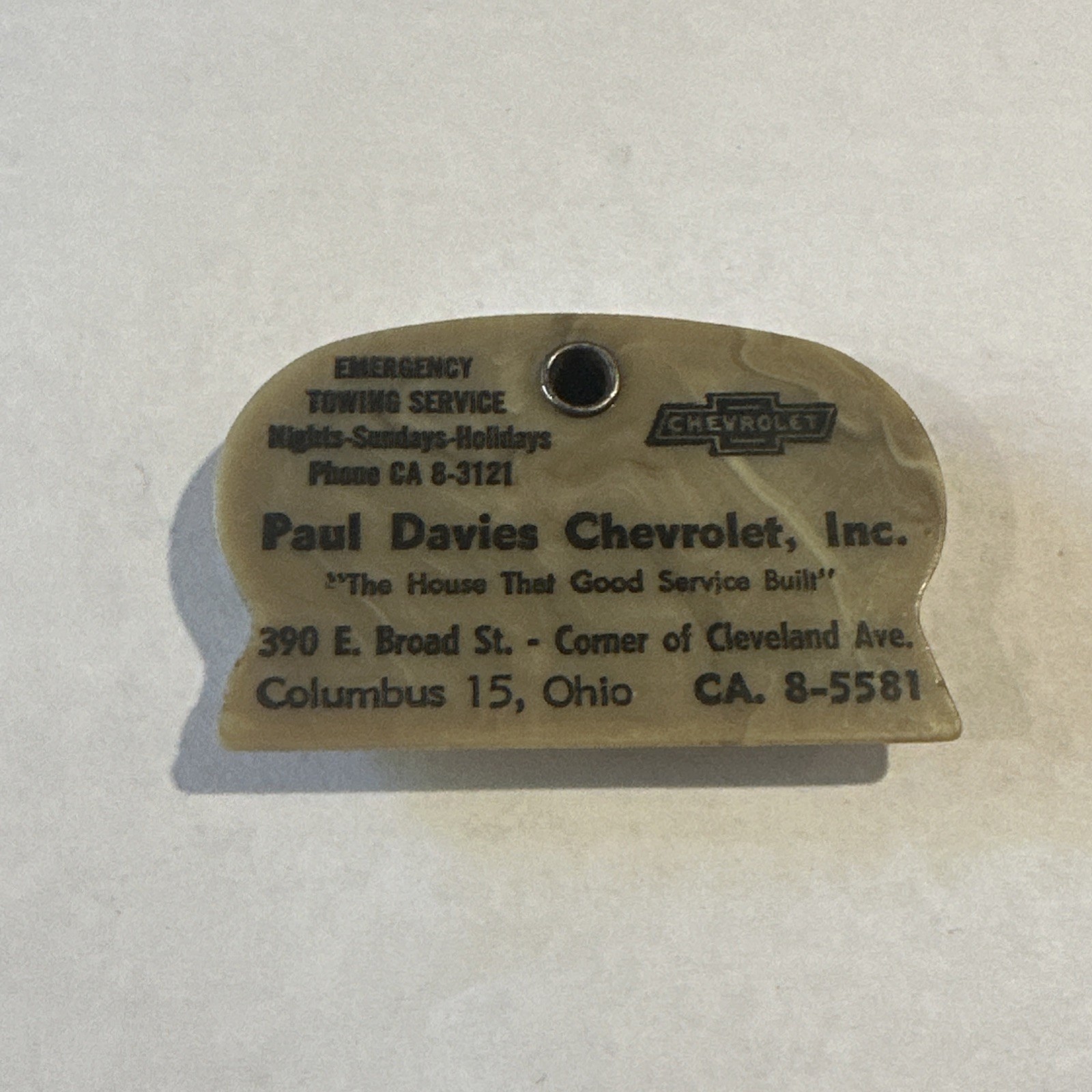 VTG Paul Davies Chevrolet Automobile Advertising Keychain Scraper Columbus OH