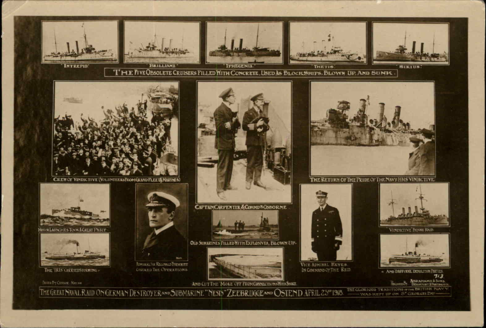 OSTEND BELGIUM WWI Naval Raid on German Destroyer Antique RPPC