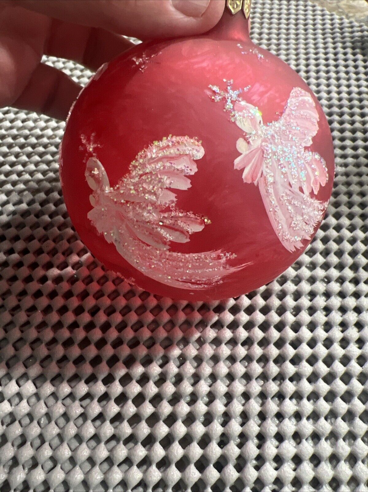 VTG Made in Poland red Hand painted ornament angels made in Varsovia