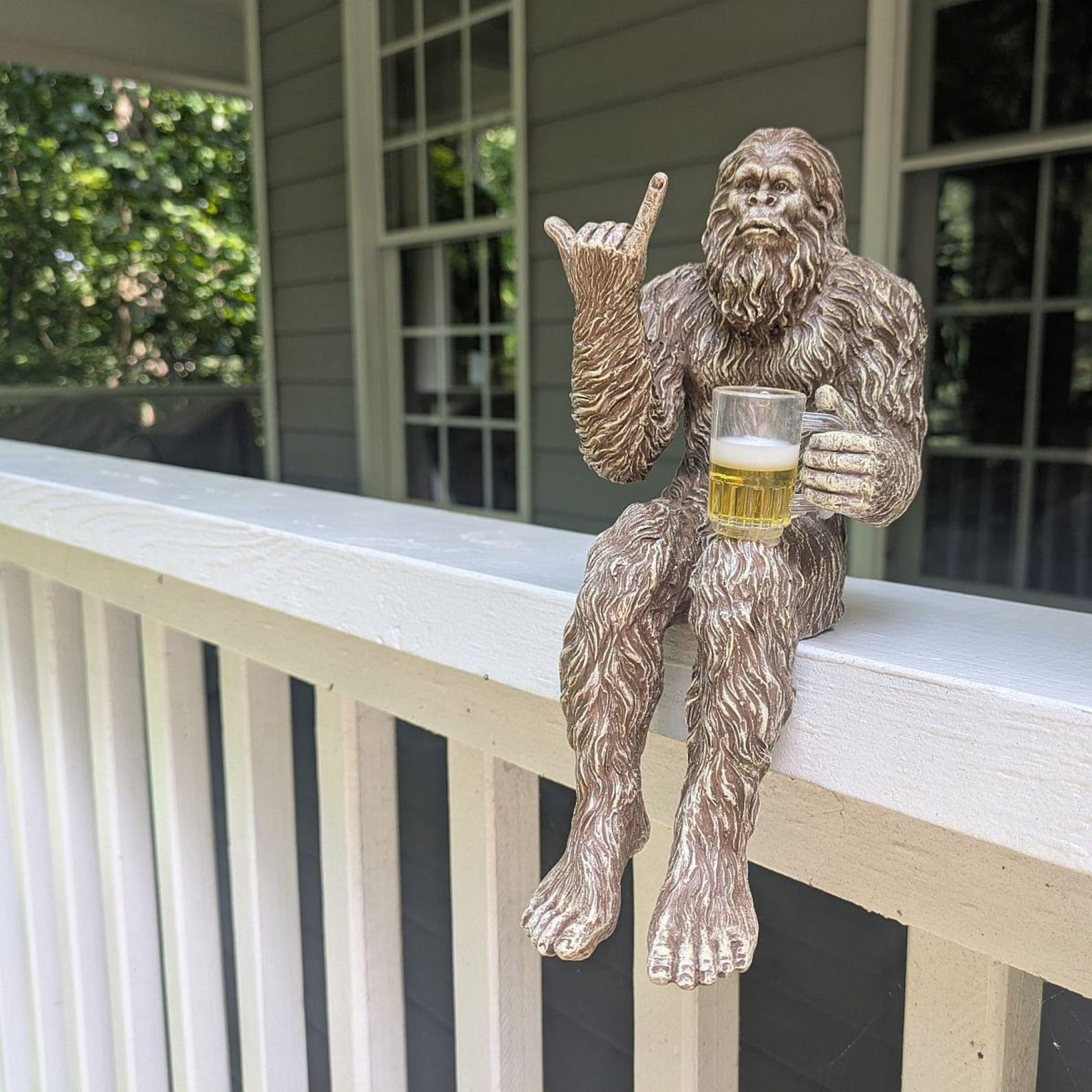 Party Bigfoot Sasquatch Yeti Statue Drinking Beer Indoor/Outdoor for Patio, Deck