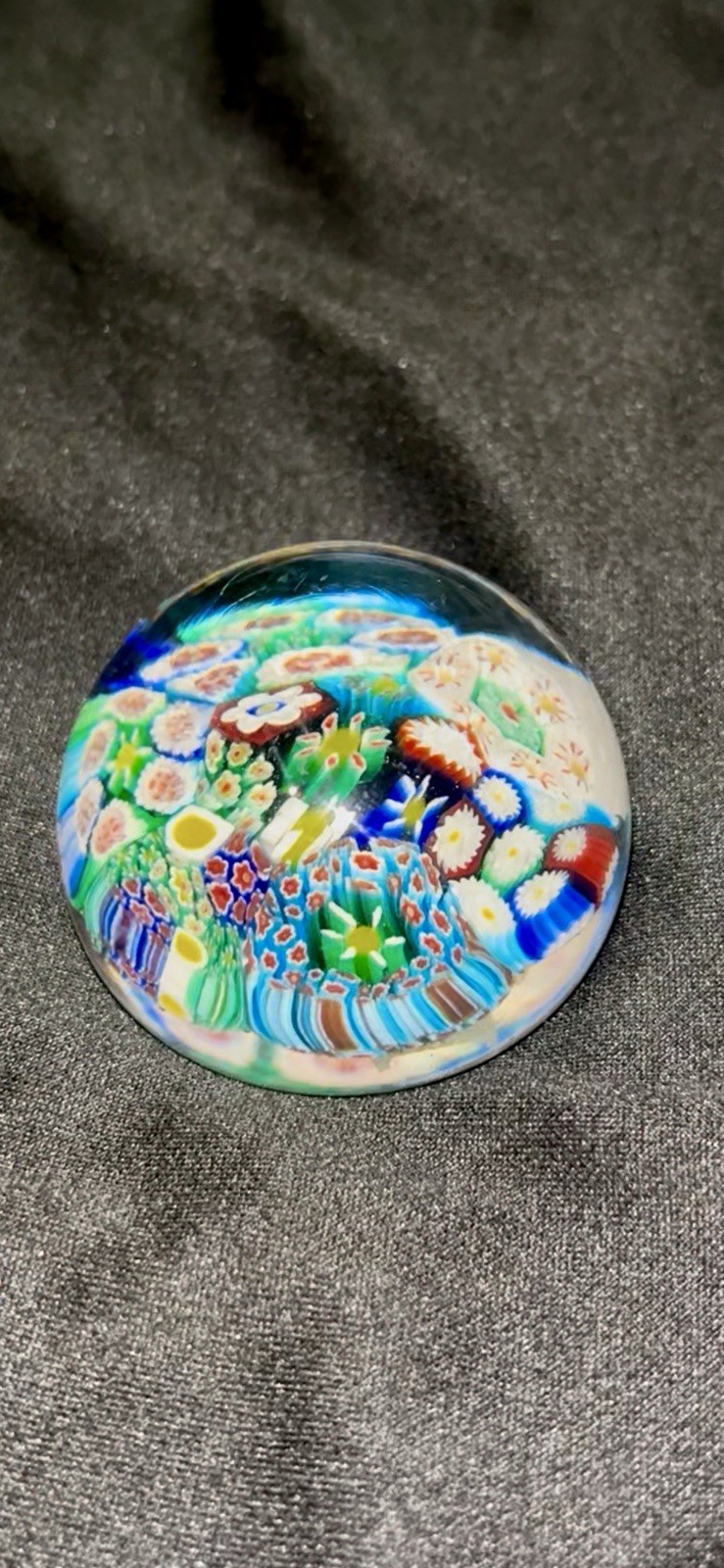 Murano TMC Close Packed Floral 2.25” Millefiori Carpet Ground Paperweight Italy