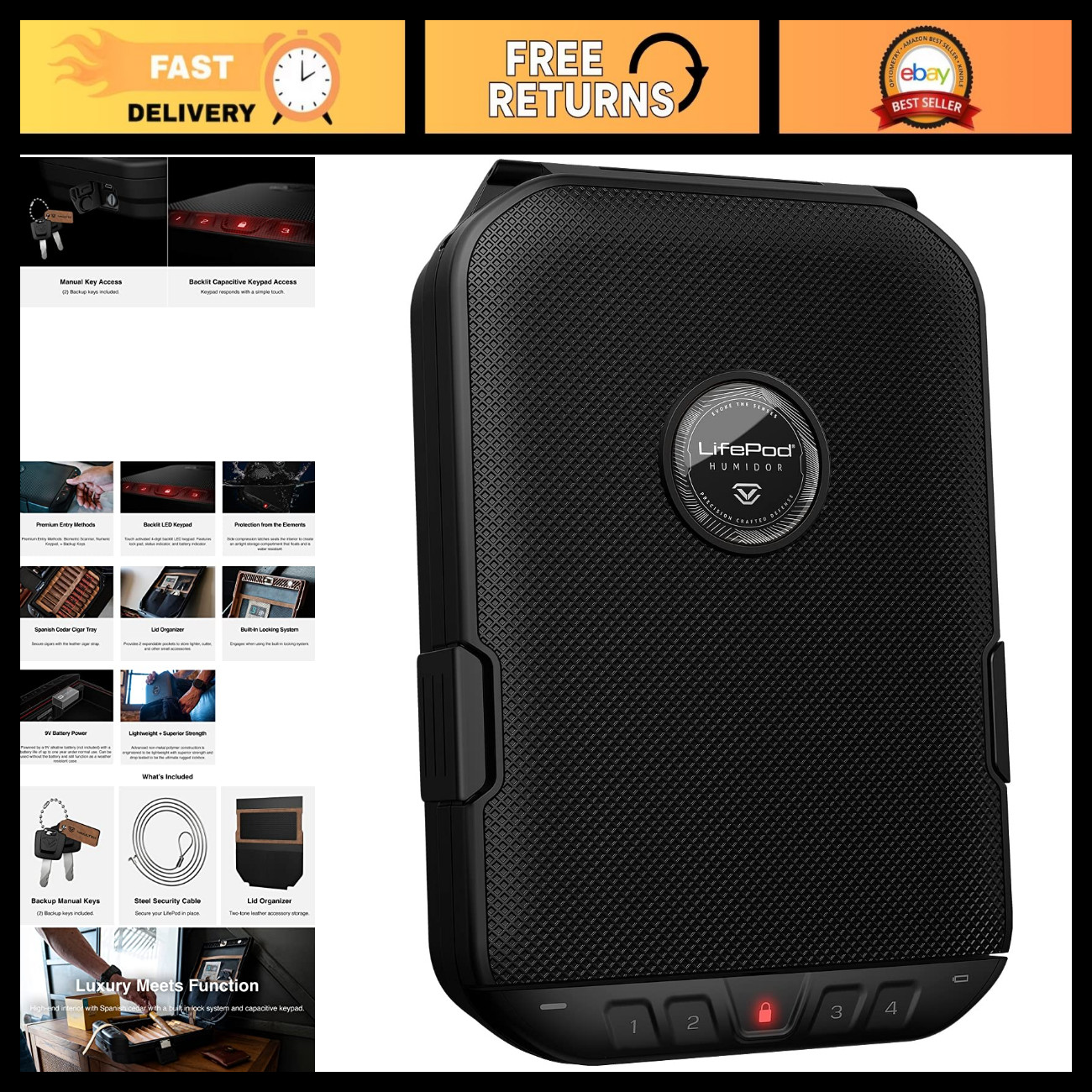 Waterproof Cigar Lock Box - Portable Travel Humidor with Electronic Keypad, Rugg Waterproof Cigar Lock Box - Portable Travel Humidor with Electronic Keypad, Rugg