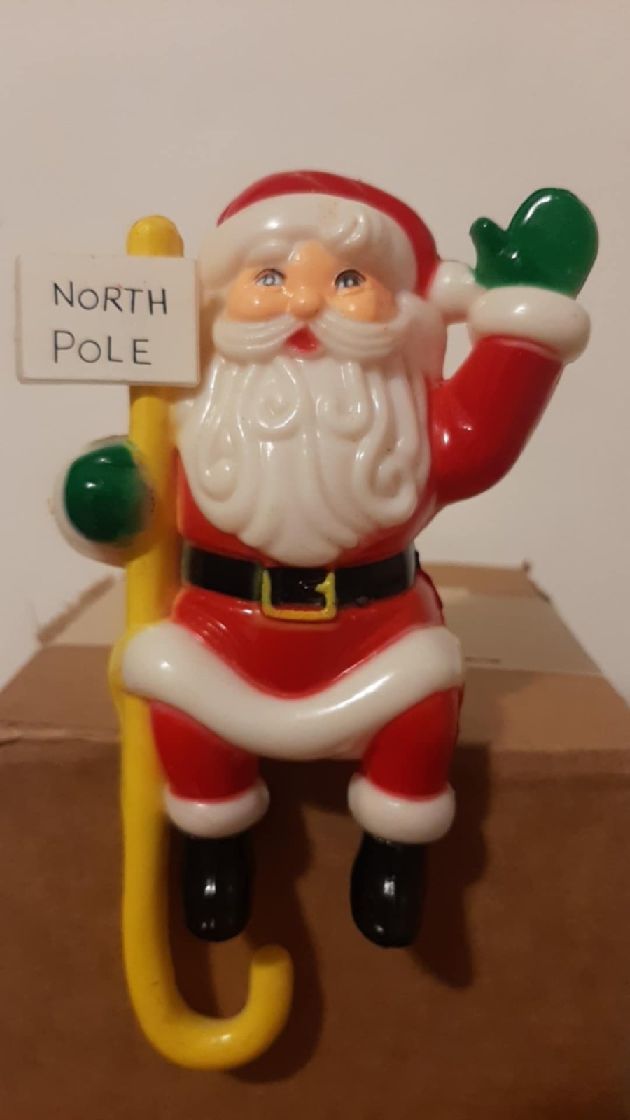 Vtg. 60's/70's Plastic Christmas Santa Shelf Sitter/Stocking Holder by J.S.N.Y.
