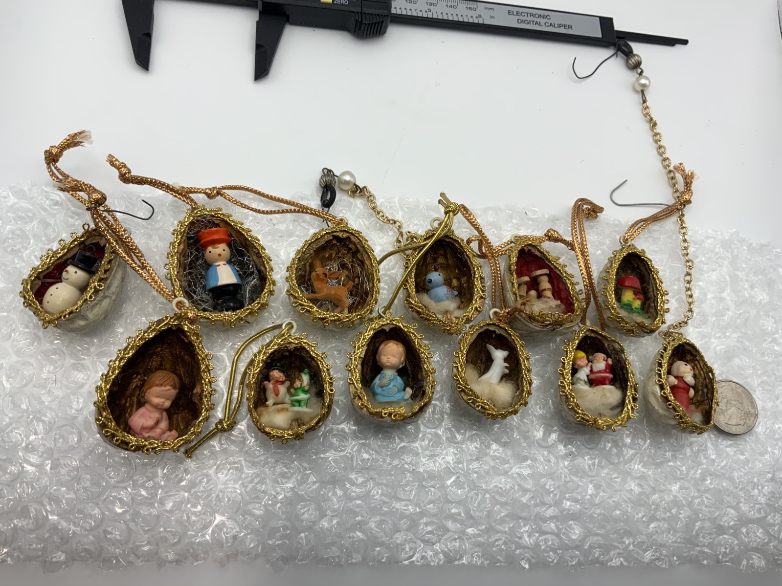 Vintage Diorama Christmas Ornaments Handmade Walnuts Lot of 12—-1970’s