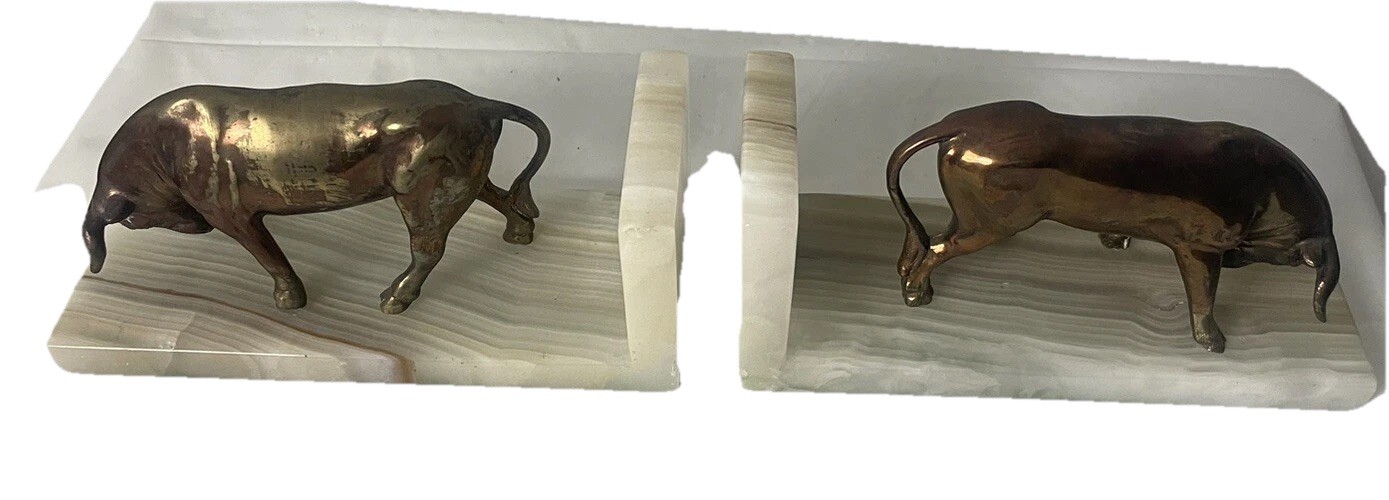 Vintage BULL Bookend Artemetalica S.A. Mexico bronze/brass/stone FAST Shipping