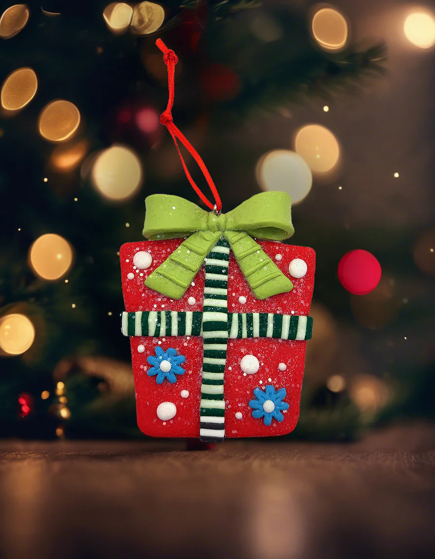 Christmas Ornament - Glossy Gingerbread Gift. Wizardi Festive Decoration F07-...