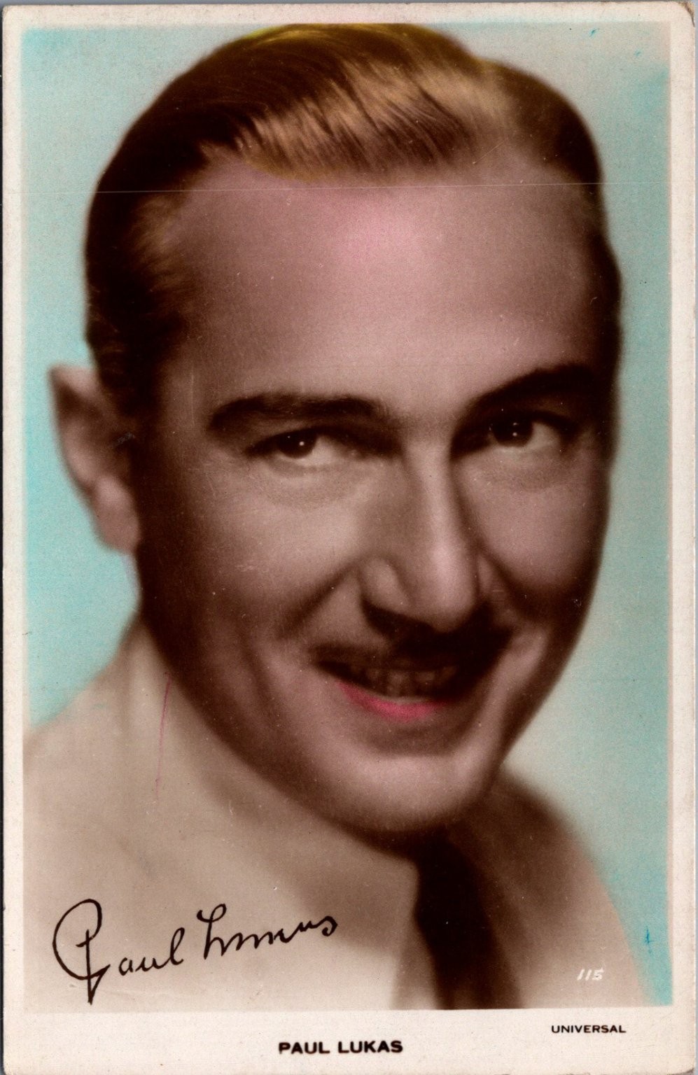 Paul Lukas Universal Studios Actor Real Photo Postcard RPPC Hand Tinted