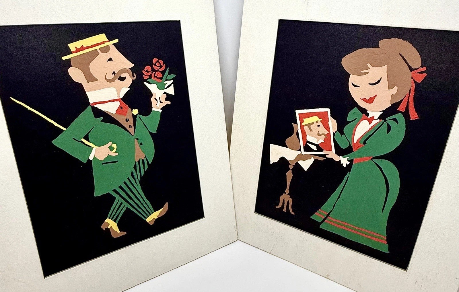 VTG 1950s Retro Wall Plaques Pair Palmer-Pann Hand Painted “Gay Nineties” 12”x9” VTG 1950s Retro Wall Plaques Pair Palmer-Pann Hand Painted “Gay Nineties” 12”x9”