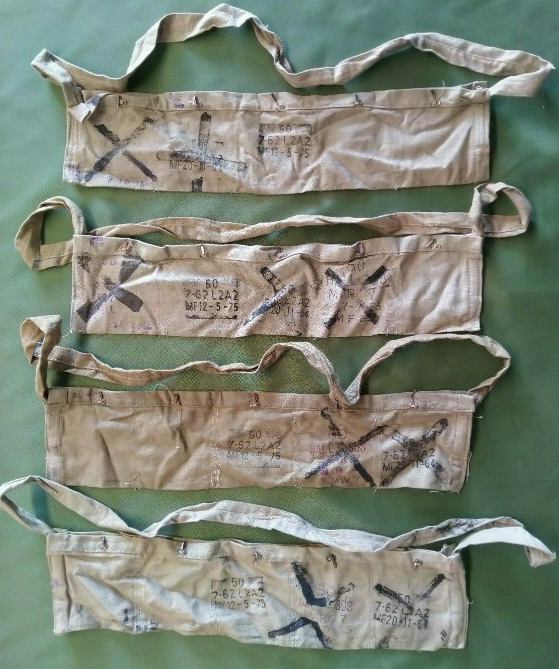 WW2 1940\'s Bandolier For 303 Repacked 1960\'s & 1970\'s 7.62 L2A2 + Broad Arrow 
