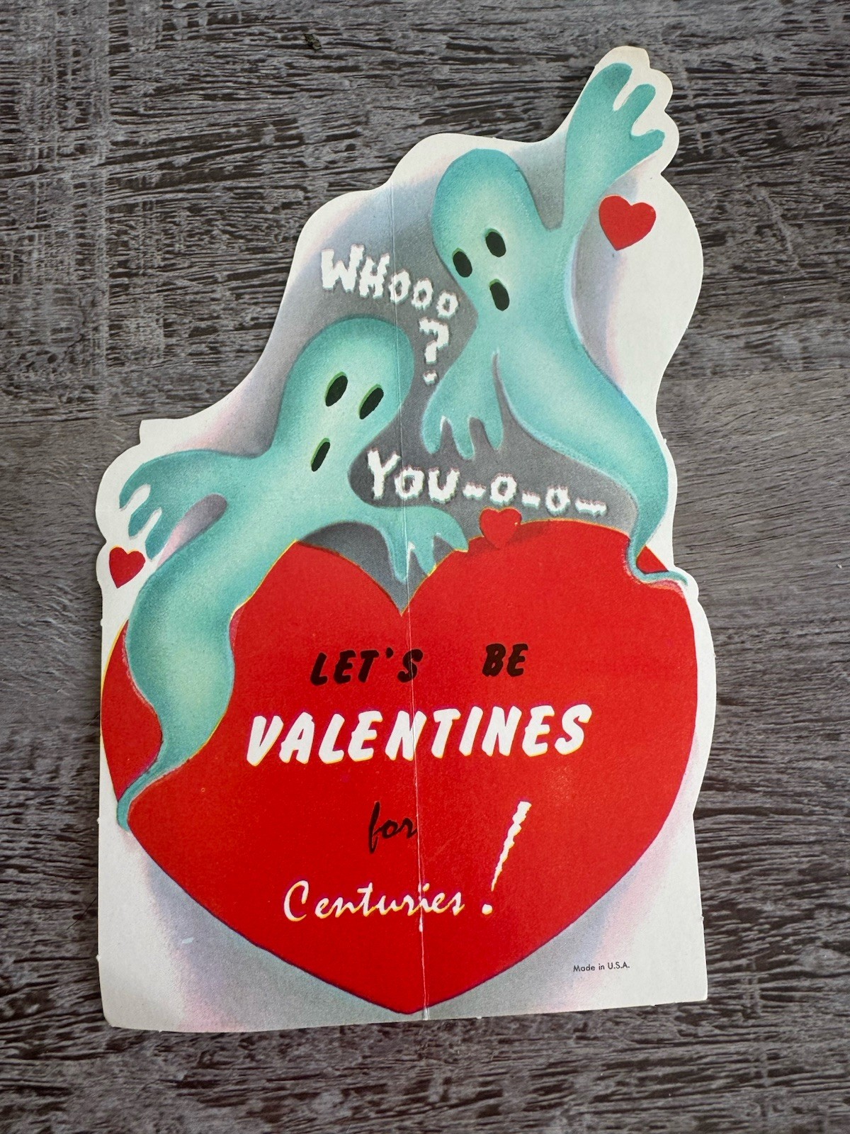 Vtg Rare Ghost Valentine Card Die Cut Spooky Halloween Valloween