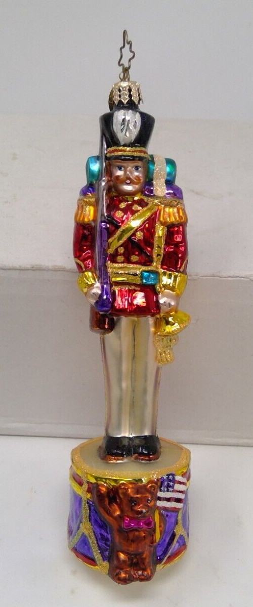 Christoher Radko Forward March Toy Soldier with Teddy Bear Patriotic Ornament