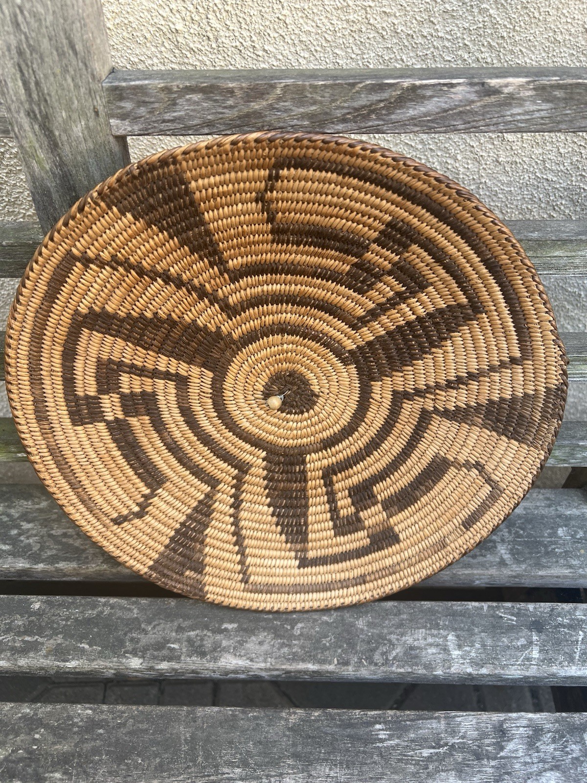 Great Antique Pima Basket Tray With Whirling Logs, Ex Shape, Great  Price