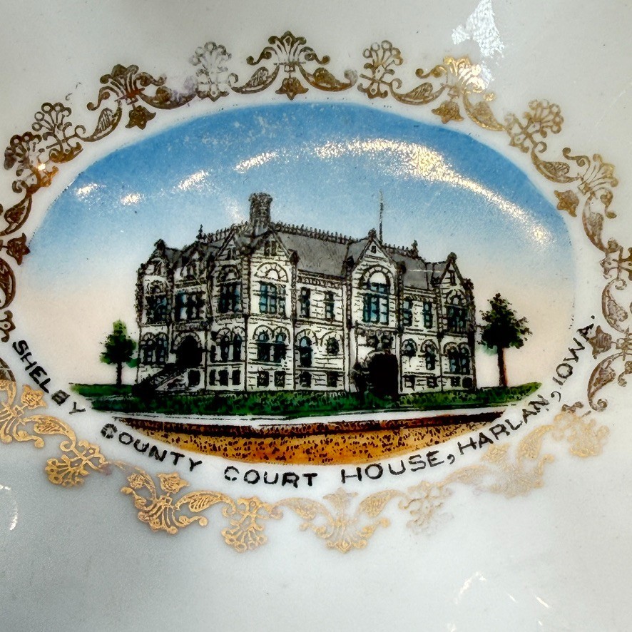 HARLAN IA IOWA Antique SHELBY COURT HOUSE Souvenir China TRINKET DISH BOWL HARLAN IA IOWA Antique SHELBY COURT HOUSE Souvenir China TRINKET DISH BOWL