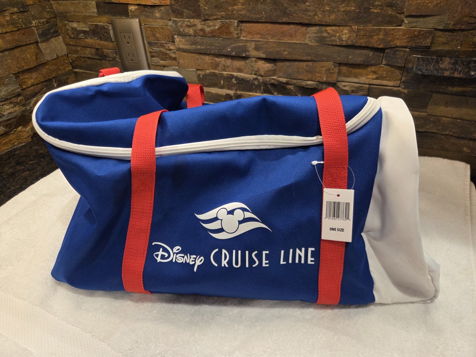 Disney Cruise Line Large Blue & White Duffel Bag with Red Straps Disney Cruise Line Large Blue & White Duffel Bag with Red Straps