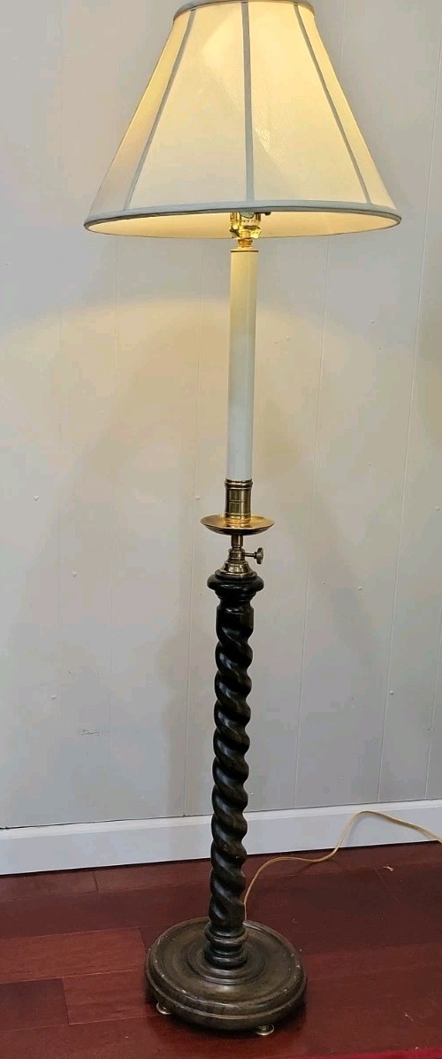 Frederick Cooper Mahogany Adjustable Barley Twist Candle Floor Lamp Rare
