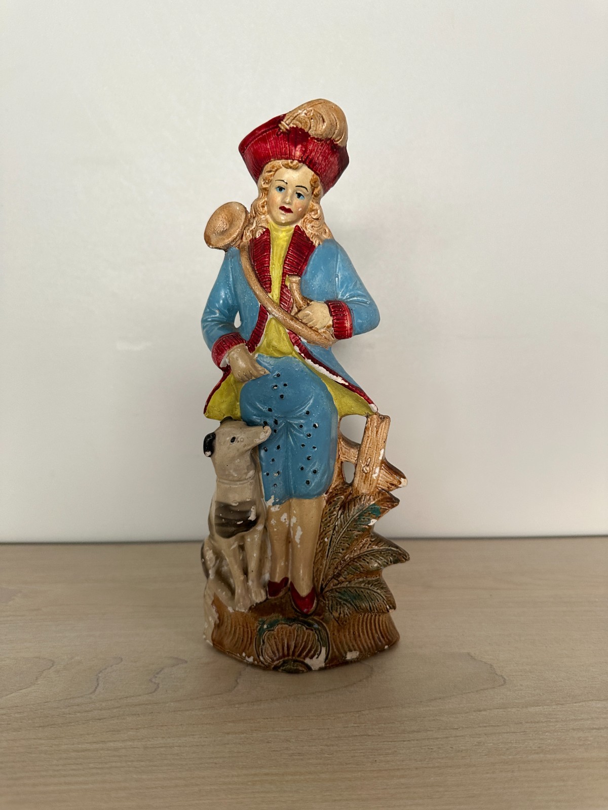 Vintage 1950s-60s German Chalkware Huntress Dog Figurine Plaster Statue 9