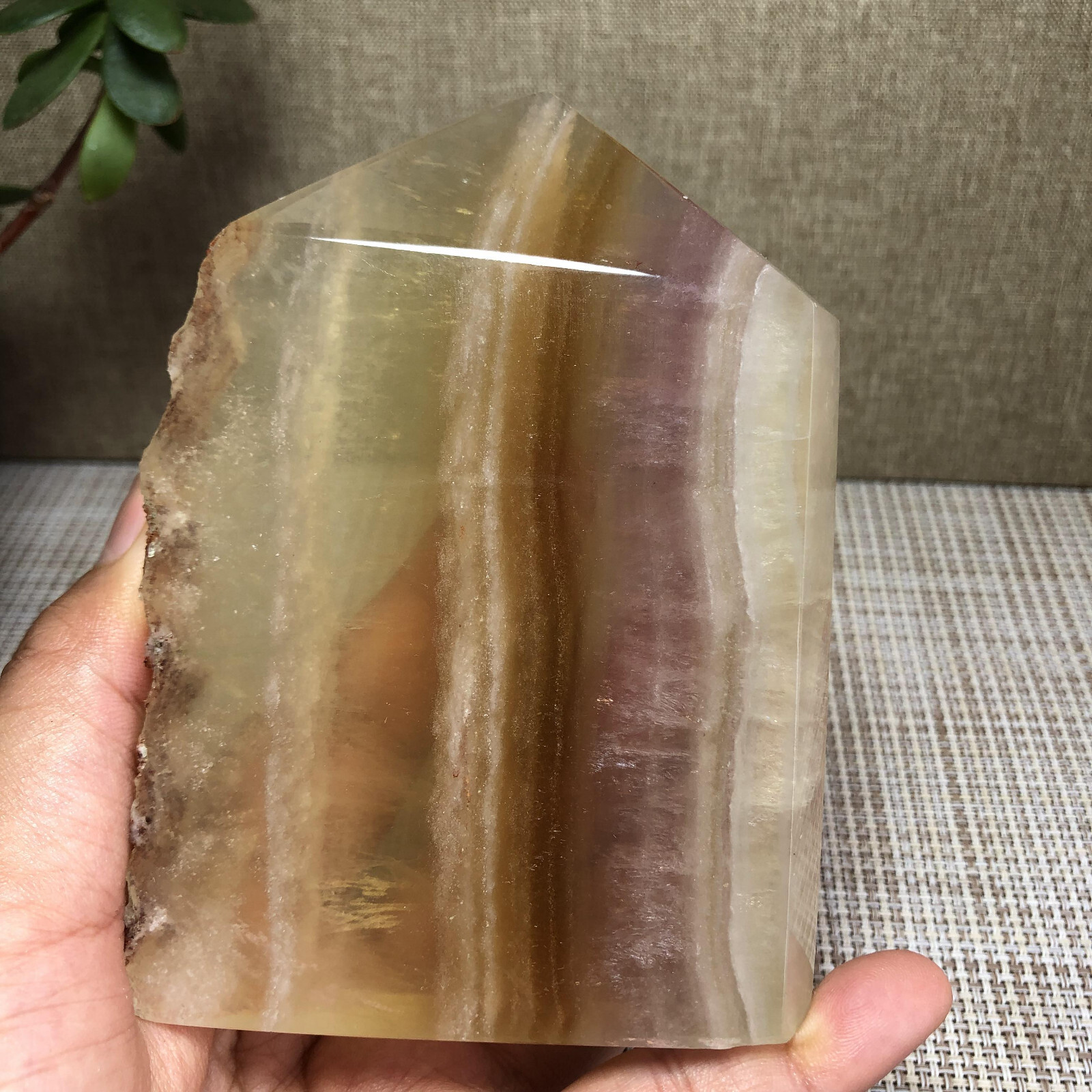 450g Natural candy Fluorite Polish/Rough wand Crystal free standing 99mm A2893