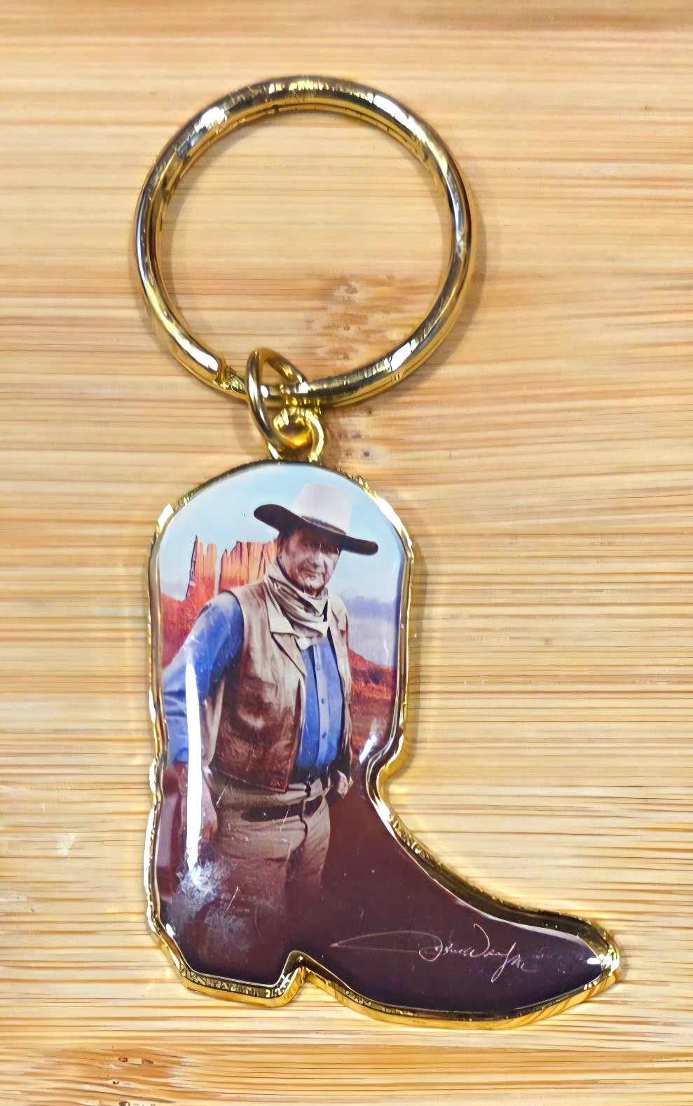 John Wayne Gold Tone Metal Cowboy Boot Keychain w/ Detachable Keyring John Wayne Gold Tone Metal Cowboy Boot Keychain w/ Detachable Keyring