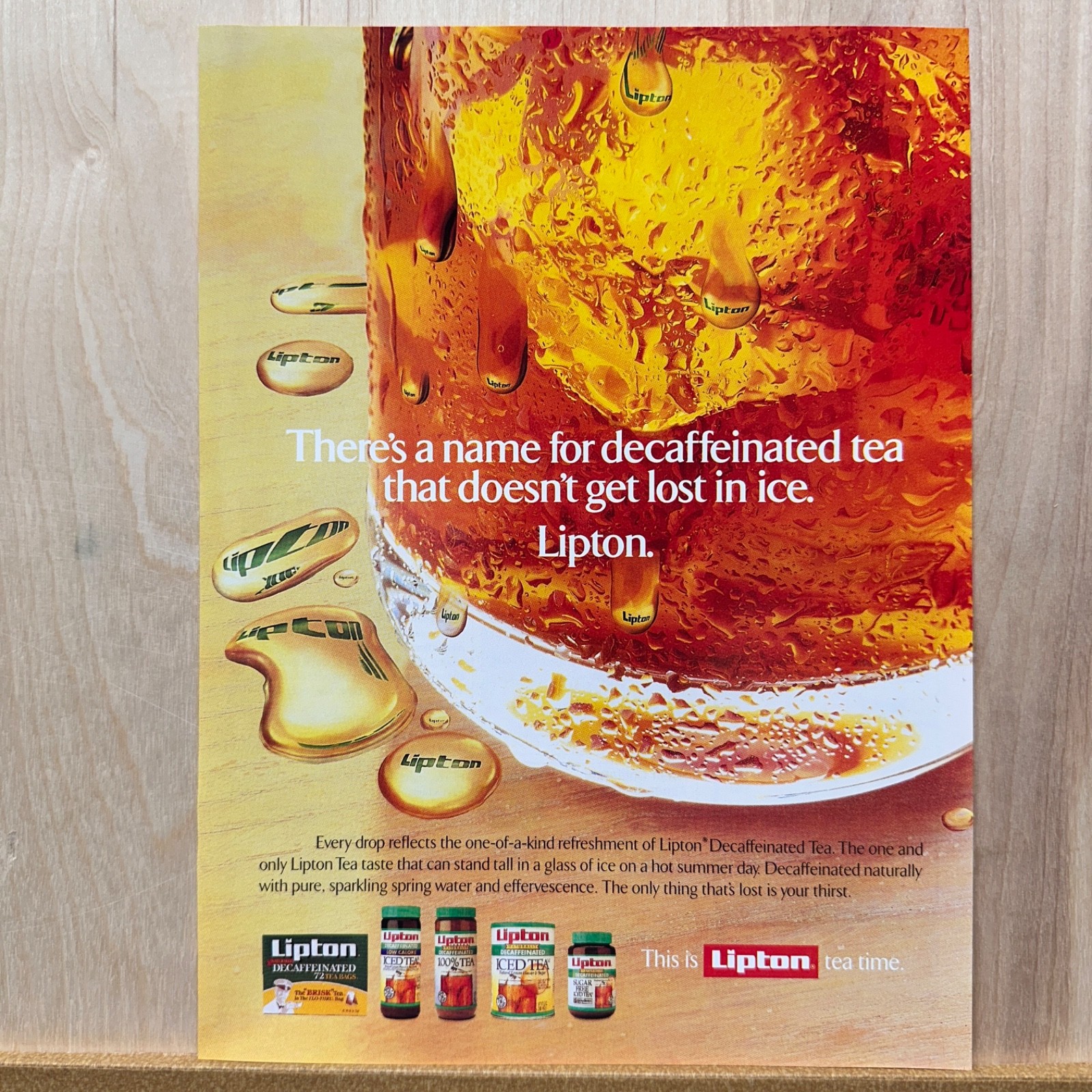 1991 Lipton Iced Tea Decaffeinated Vintage Print Ad Beverage Advert Art