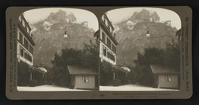Photo:Grindelwald Switzerland Schreckhorn 1907 Mountain View Stereo Card