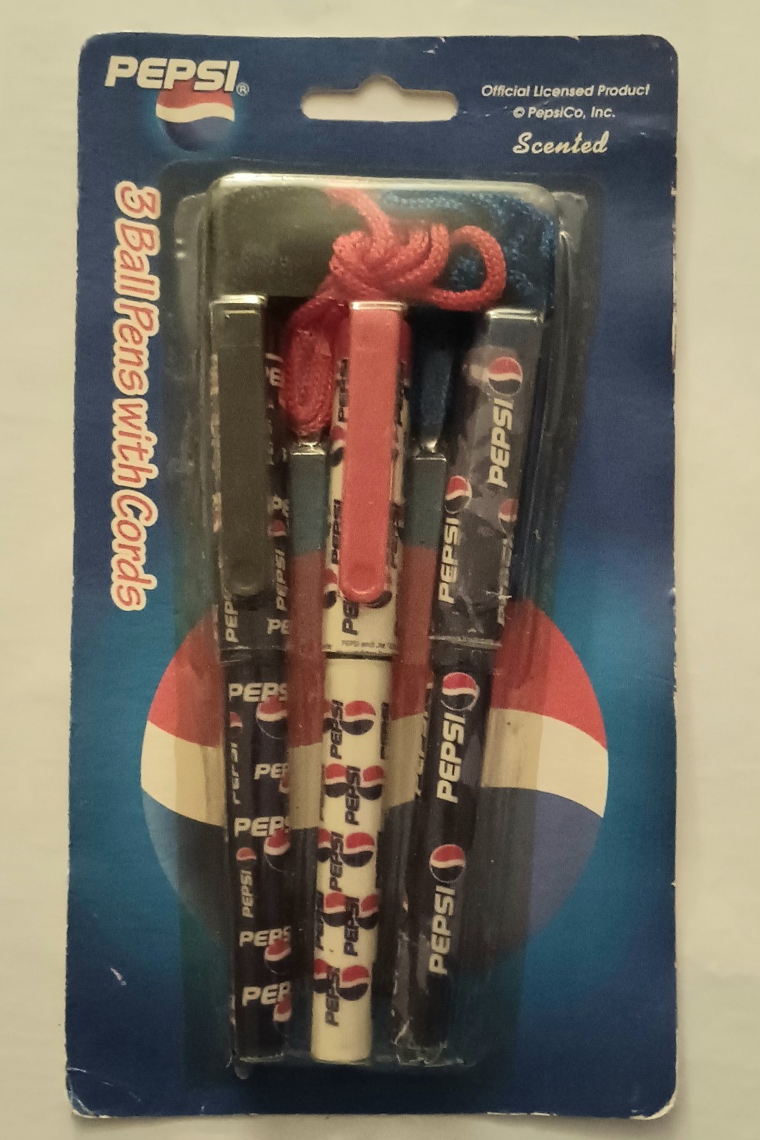New in Sealed Package PEPSI Vtg 90s 3 BALL PENS with CORDS Scented