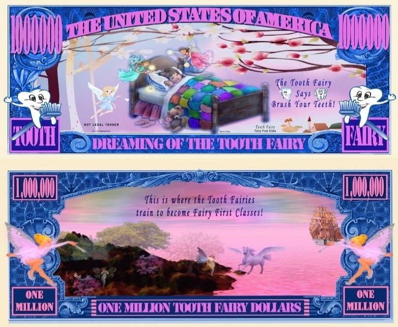 100 Pack Tooth Fairy Pillow Surprise Money Collectible Novelty 1 Million Dollars