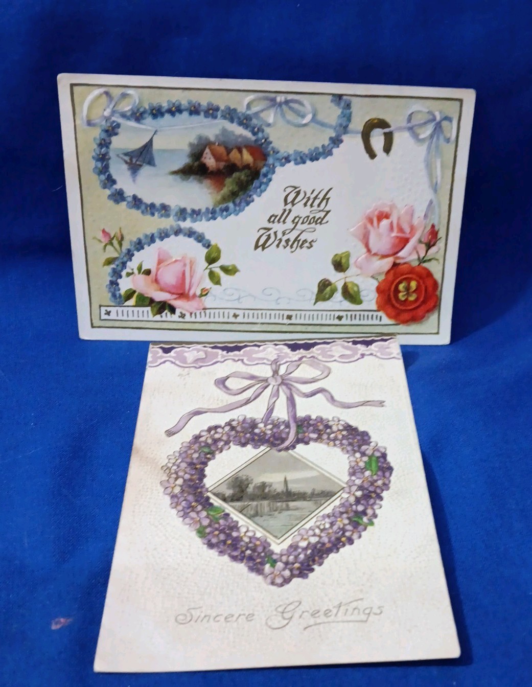Sincere Greetings Floral  Embossed 2 cards Gd Condition