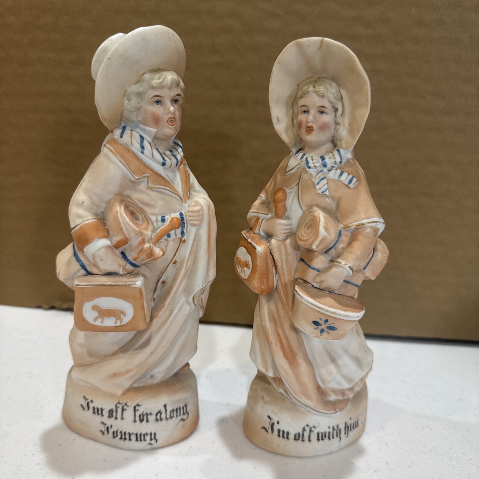 antique German bisque porcelain traveling figurines