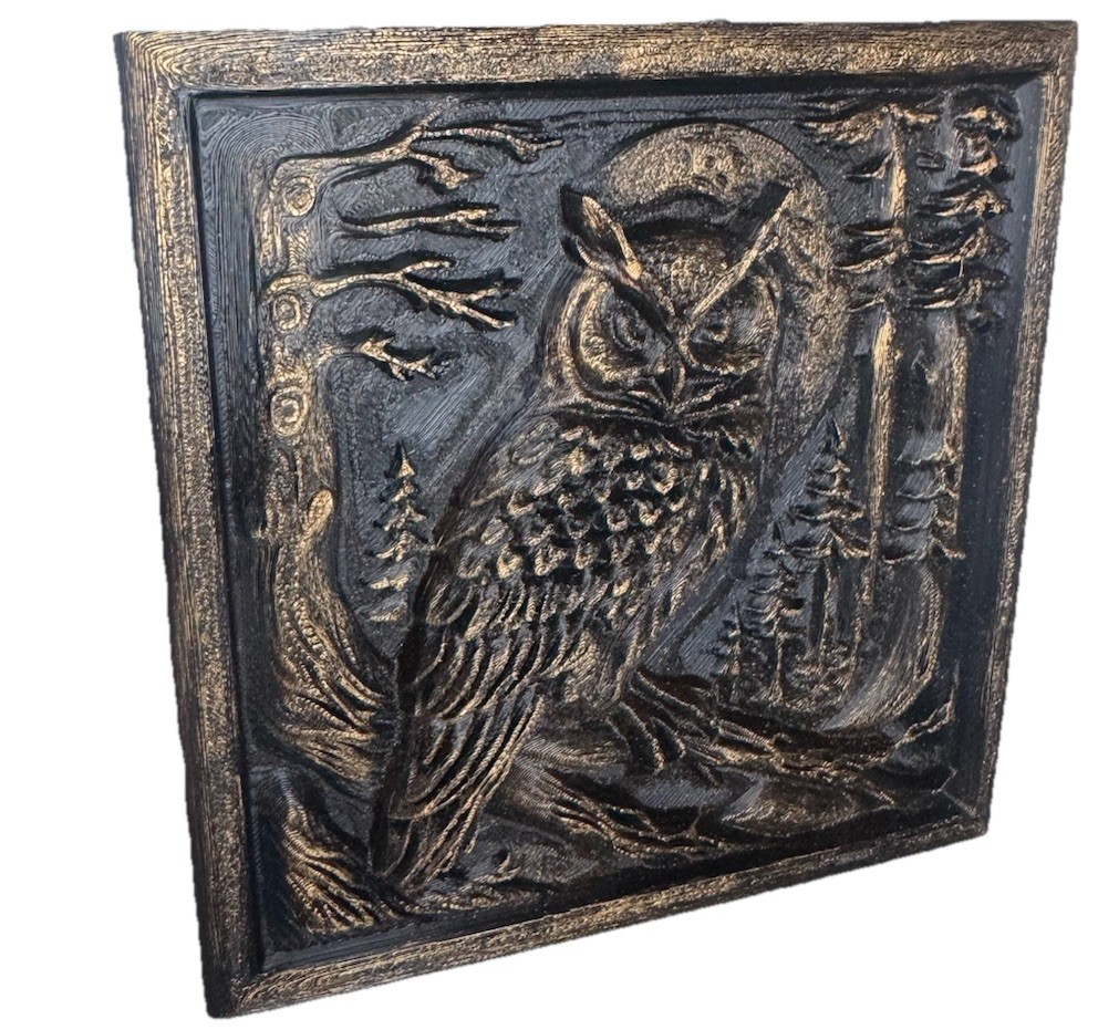 Rustic Owl Relief Wall Art Plaque 6” X 6” 3D Woodland Forest Antique Gold Sign