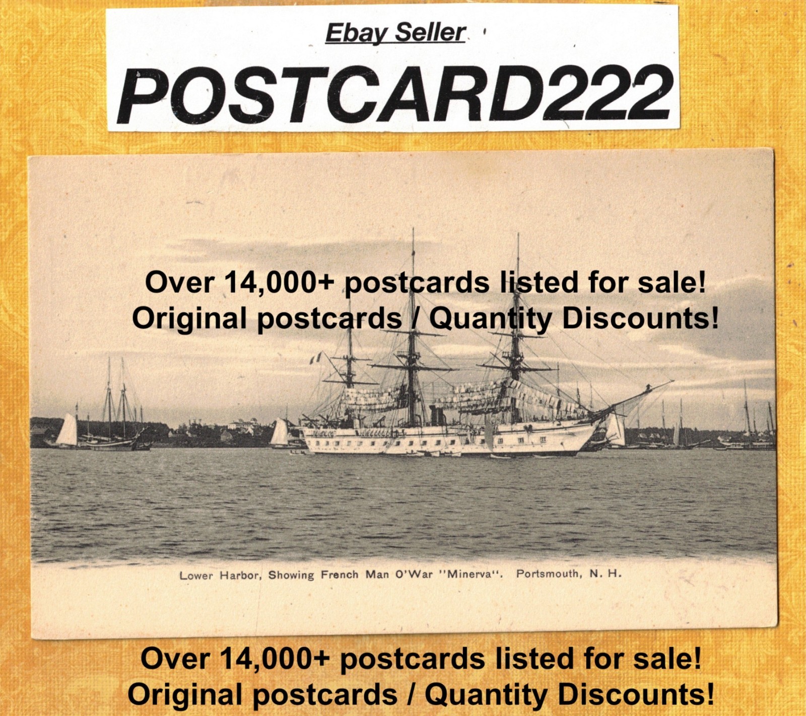 NH Portsmouth 1901-07 udb antique postcard FRECH SAILBOAT SHIP MINERVA NAUTICAL