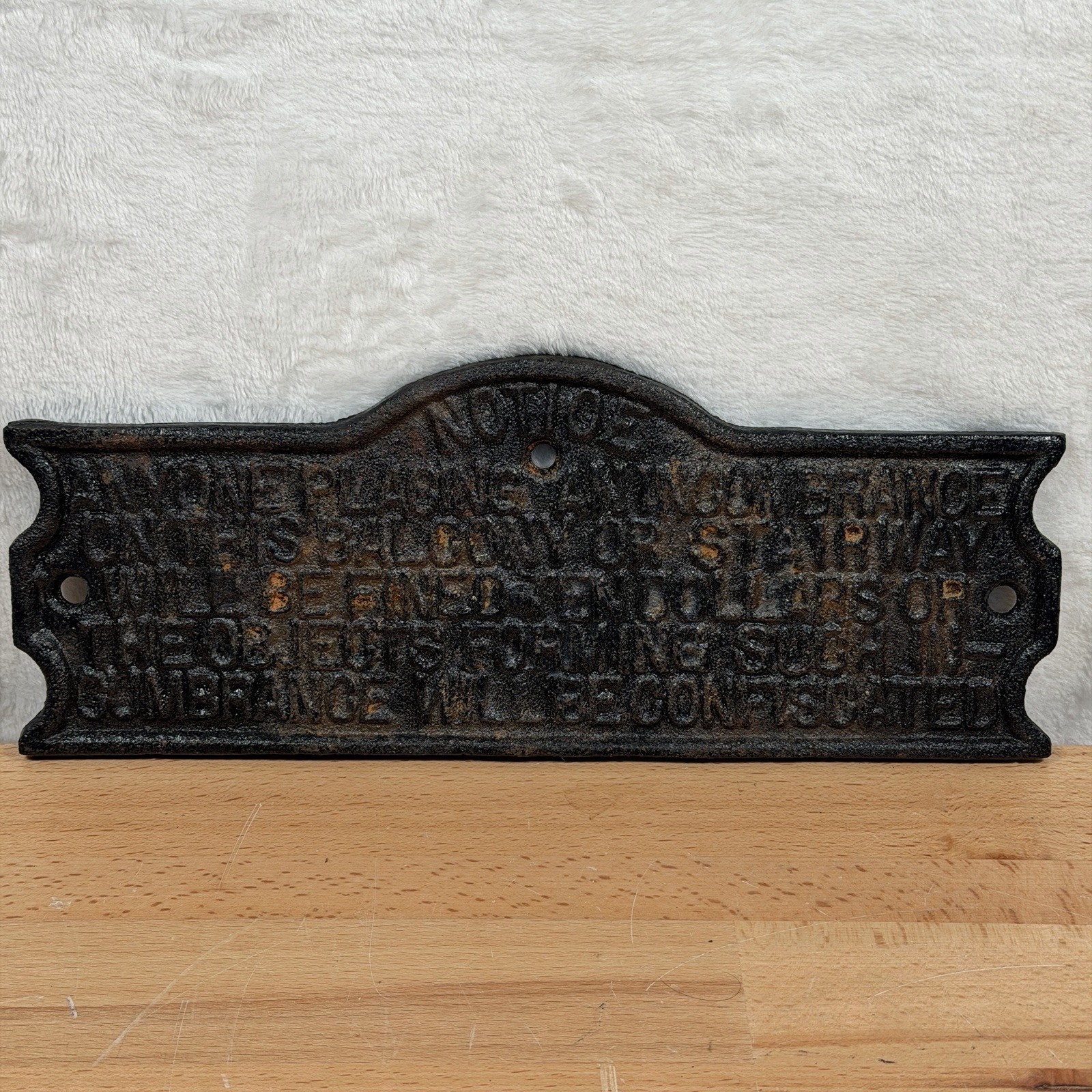 NYC Antique Cast Iron Tenement Fire Escape Warning Sign Original