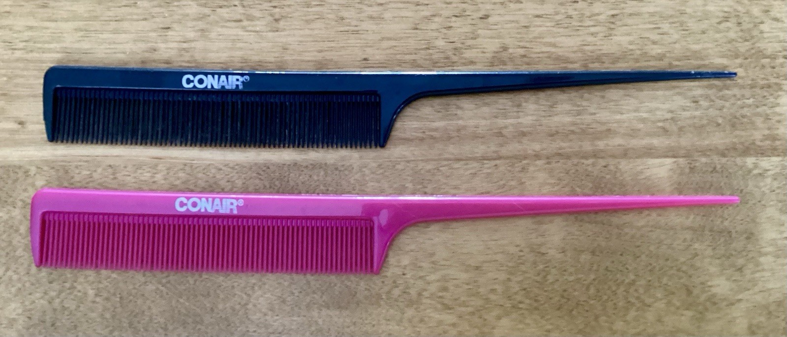 2 VTG Conair FINE TOOTH RAT TAIL COMBS Hairdressing Cutting Styling Black/Pink