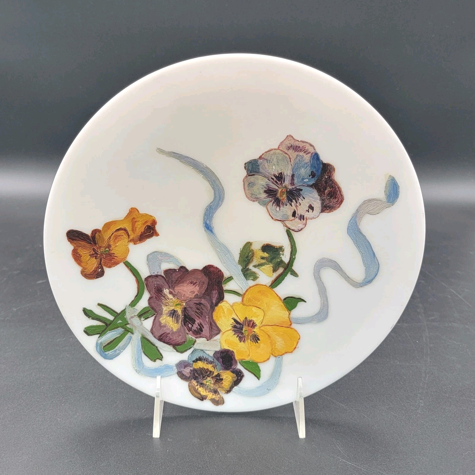 Antique Handpainted Flowers on Handmade Milk Glass Plate Victorian HTF