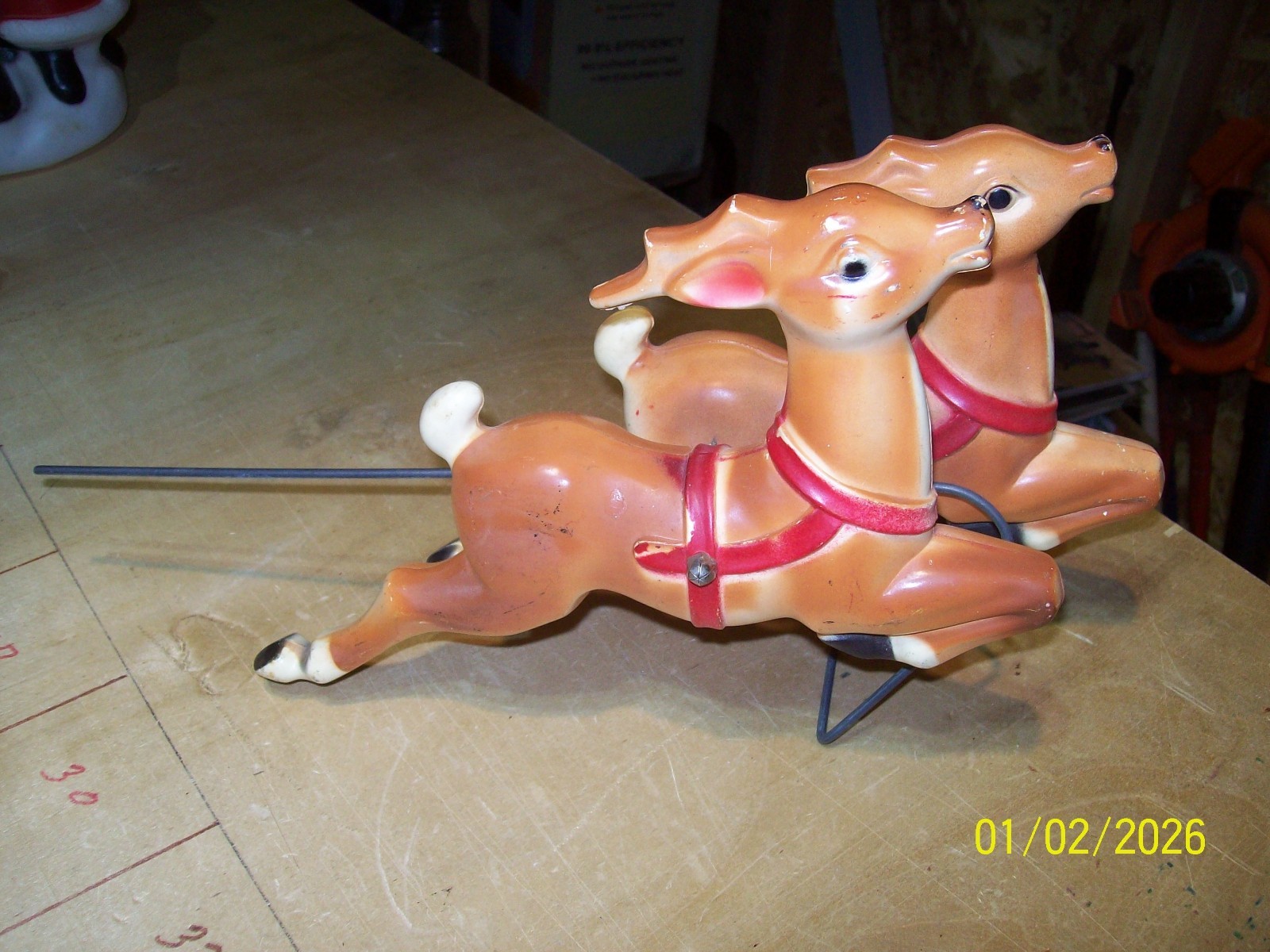 Vintage Tabletop Empire Blow Mold 2 Reindeer Only No Santa Sleigh
