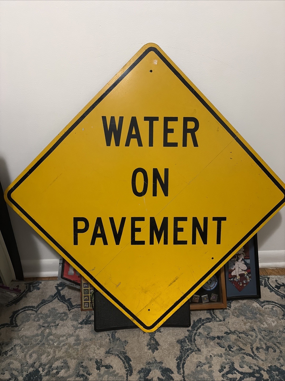 VTG  Water On Pavement Authentic Traffic Warning Sign. Yellow Reflective 30x30