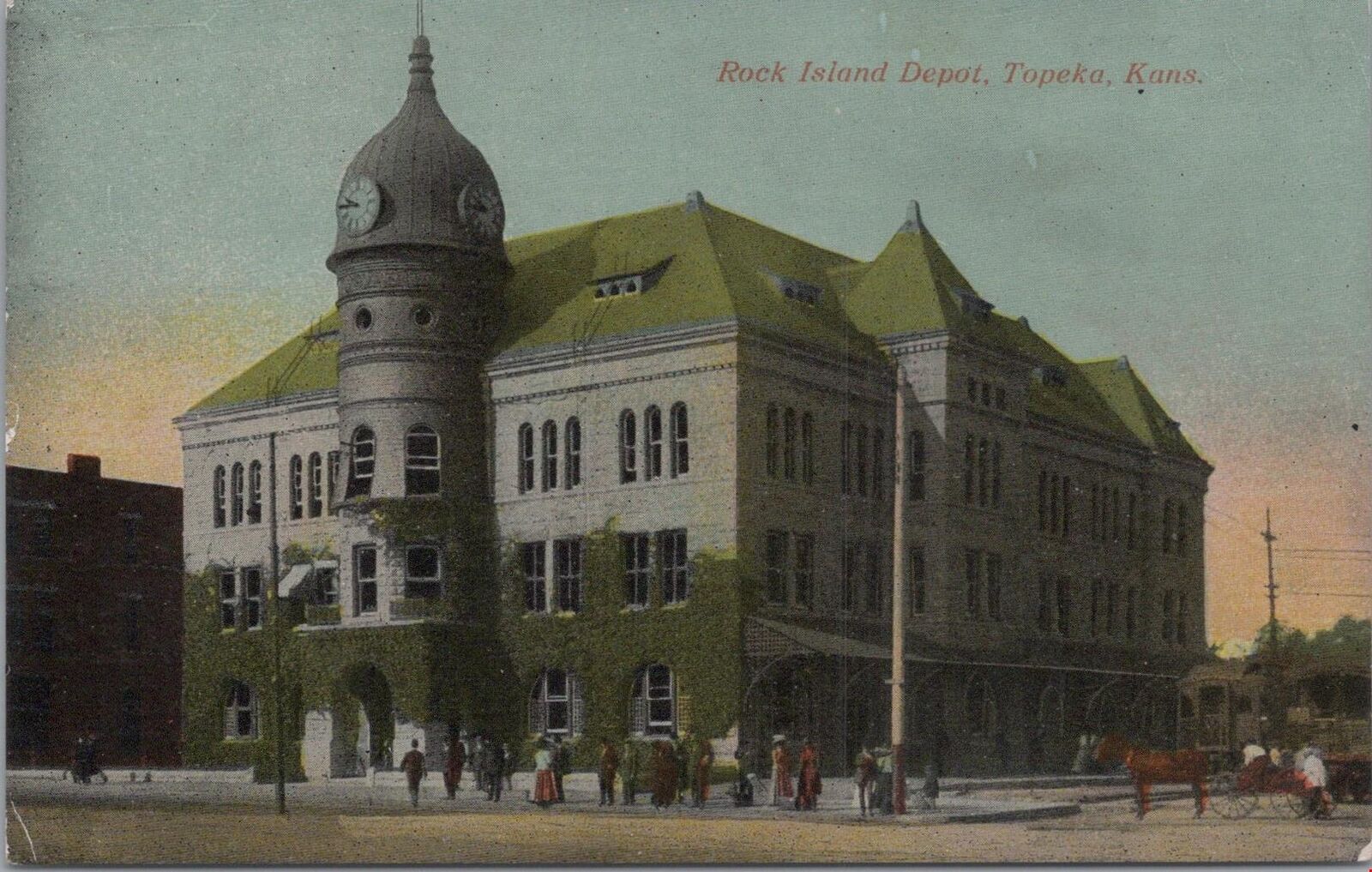 Postcard Rock Island Railroad Depot Topeka Kansas KS 
